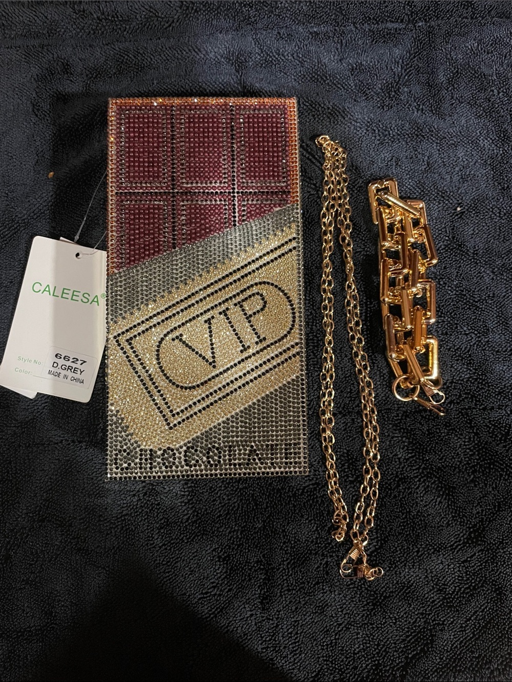 CALEESA VIP Rhinestone Clutch in Burgundy and Gold